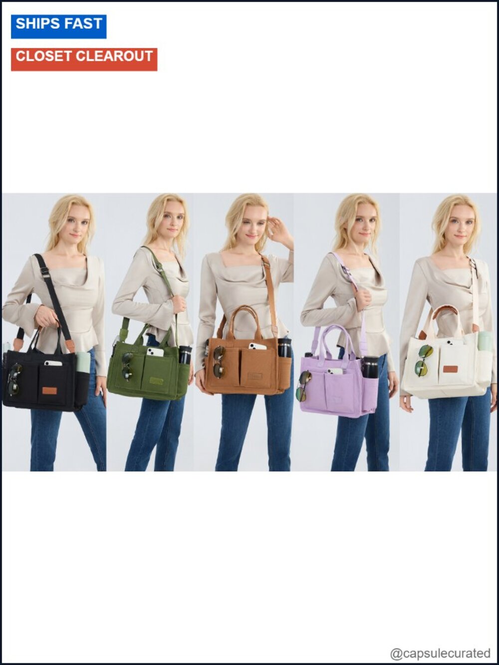 Large Canvas Tote Bag with Laptop Compartment Crossbody Work Travel Tote for - Picture 6 of 6